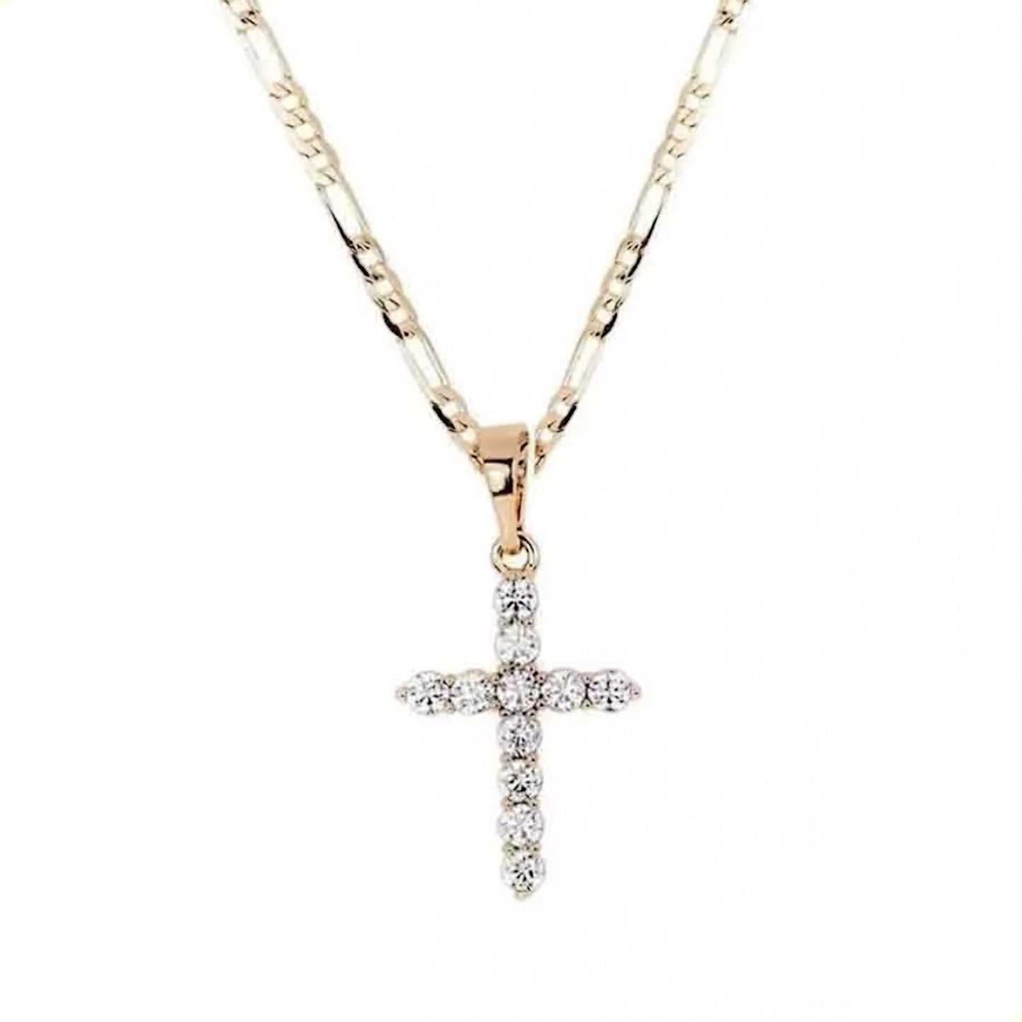 Collar dije de cruz con cristales pequeña para mujer en oro laminado 18k