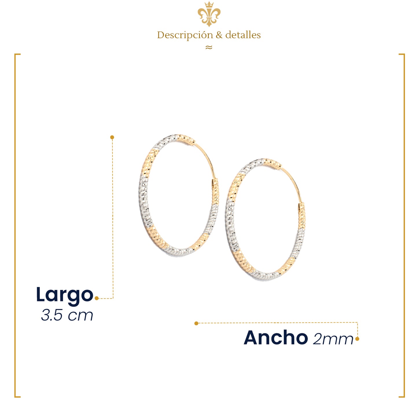 Arracadas Bicolor Medianas Diamantadas Para Mujer En Oro Laminado