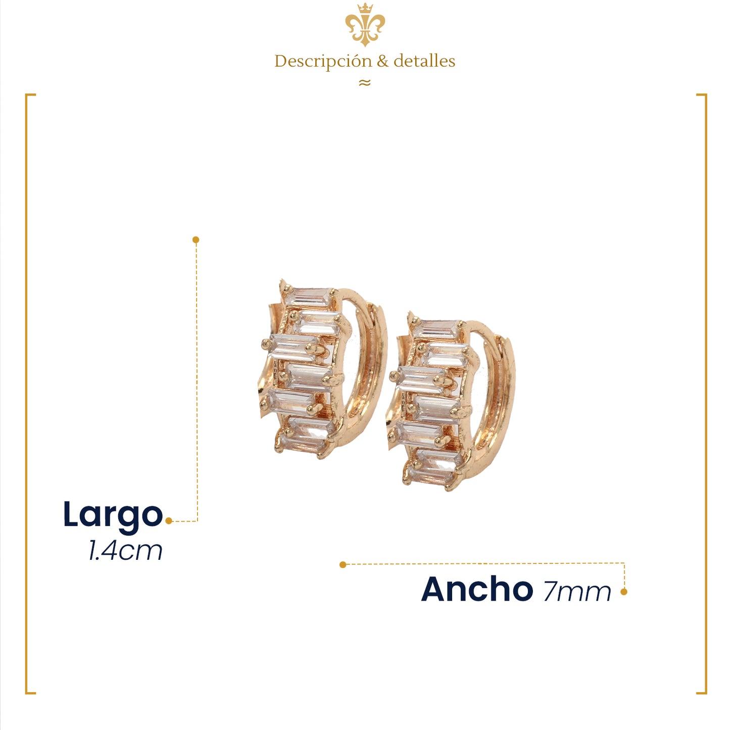 Aretes Pequeños Con Cristales Estilo Arracaditas En Oro Laminado Para Mujer y Niña