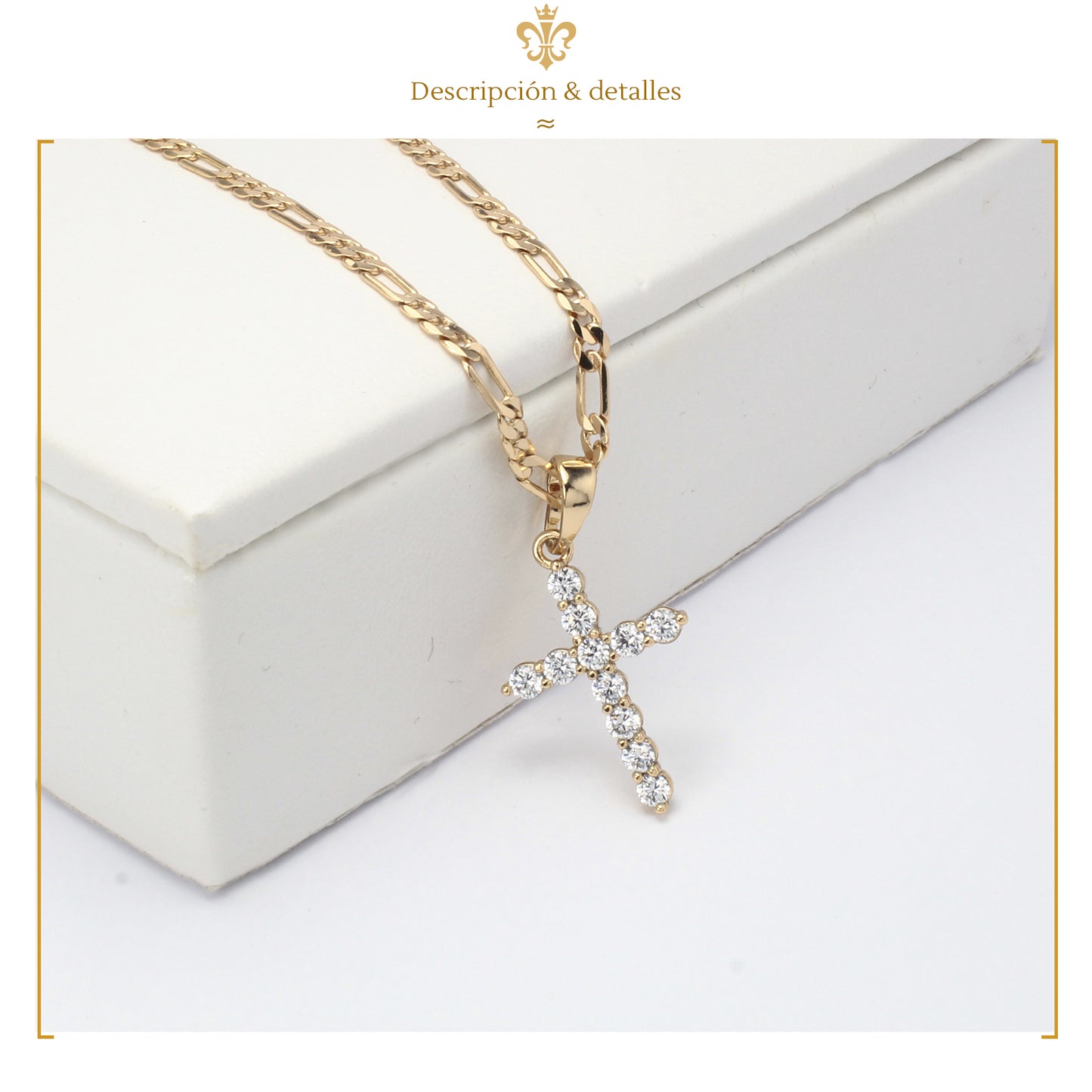 Collar dije de cruz con cristales pequeña para mujer en oro laminado 18k
