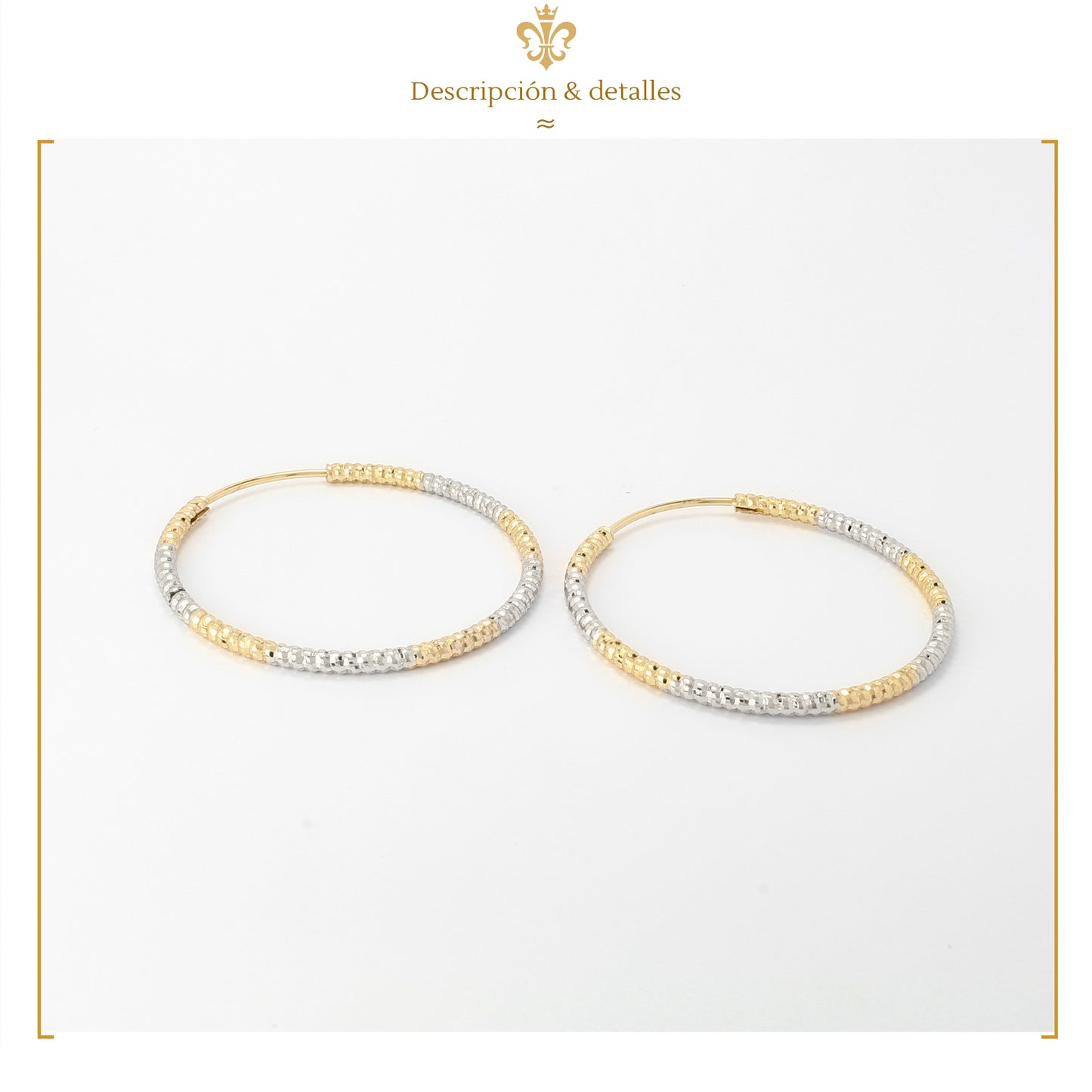 Arracadas Bicolor Medianas Diamantadas Para Mujer En Oro Laminado