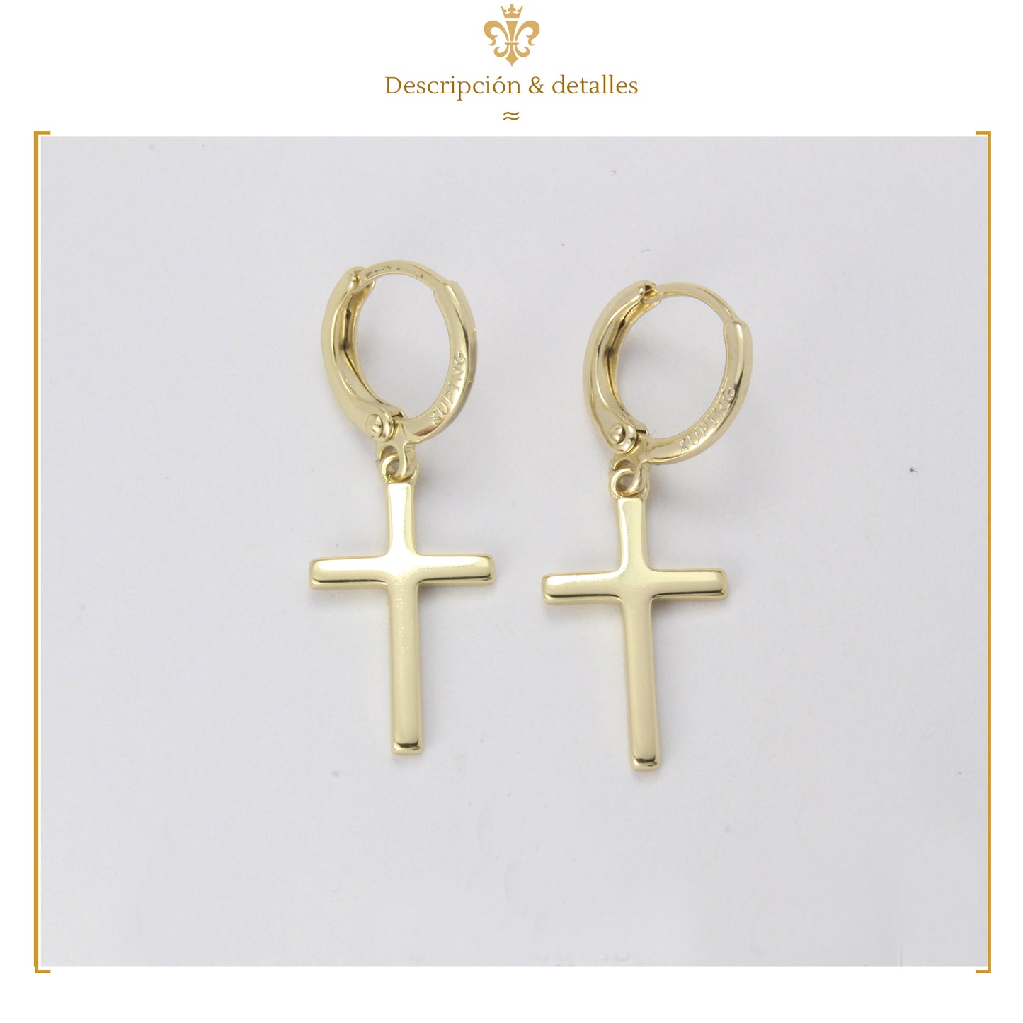 aretes pendientes colgantes de cruz lisos en oro laminado estilo unisex