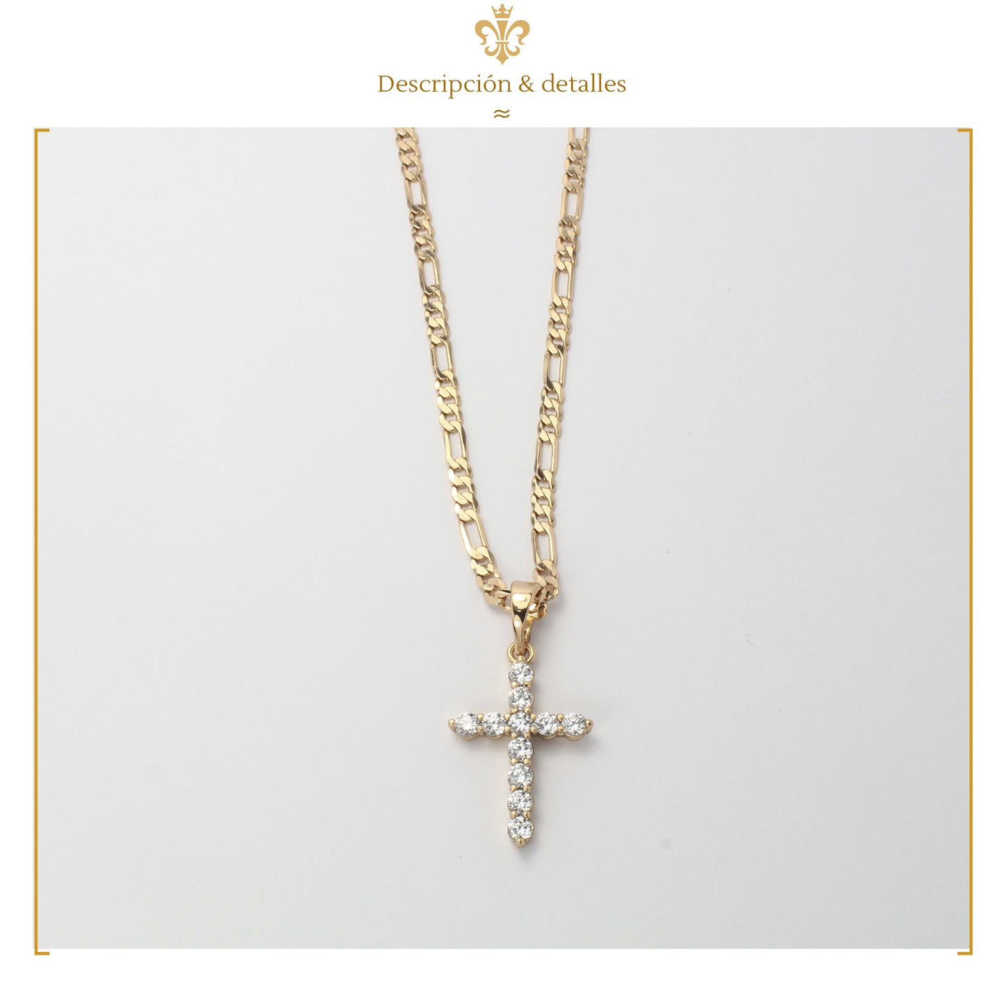 Collar dije de cruz con cristales pequeña para mujer en oro laminado 18k