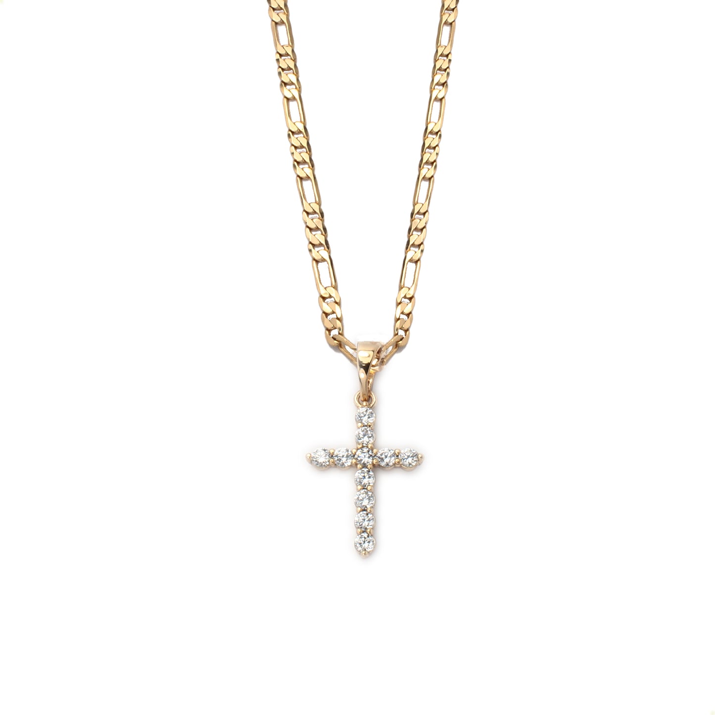 Collar dije de cruz con cristales pequeña para mujer en oro laminado 18k