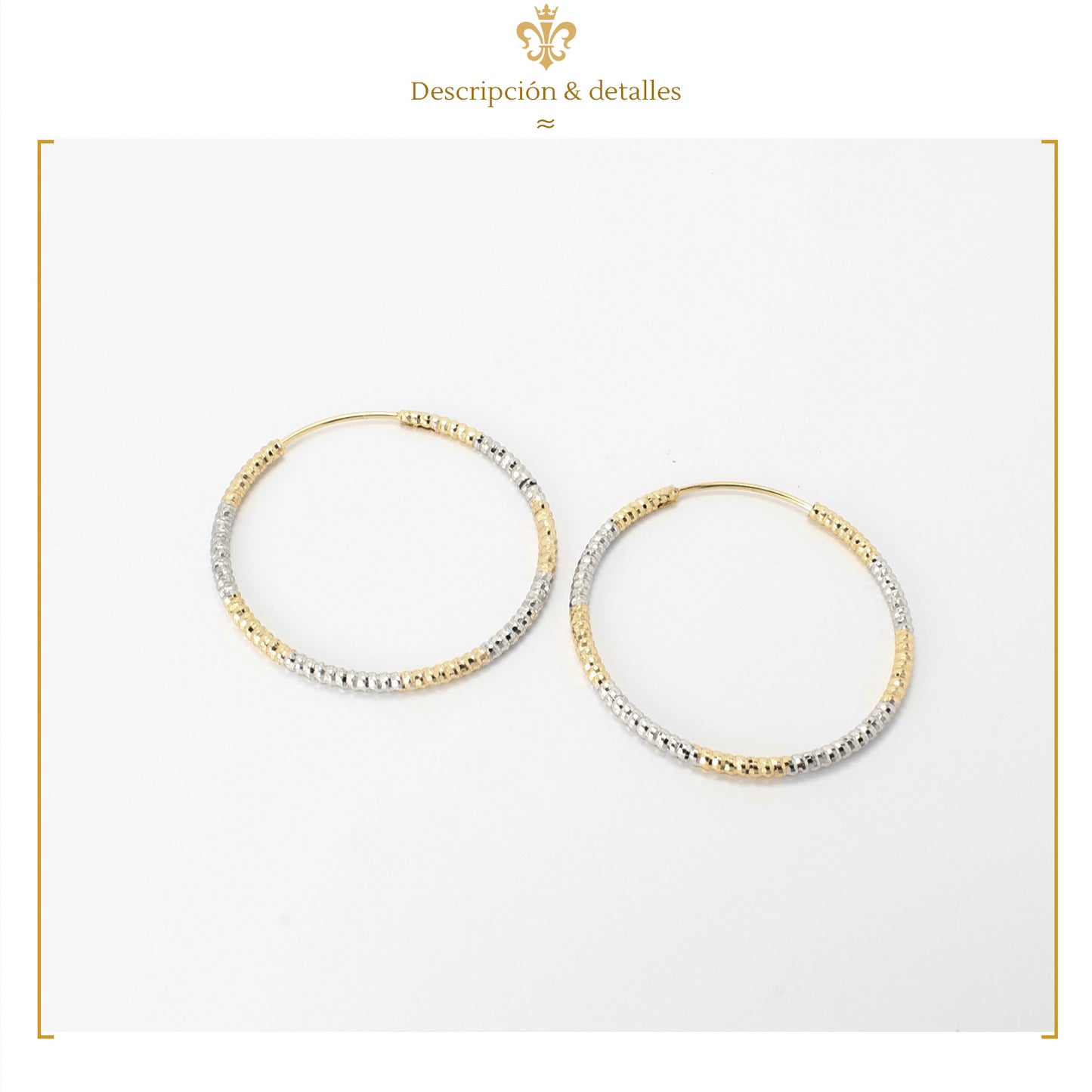 Arracadas Bicolor Medianas Diamantadas Para Mujer En Oro Laminado