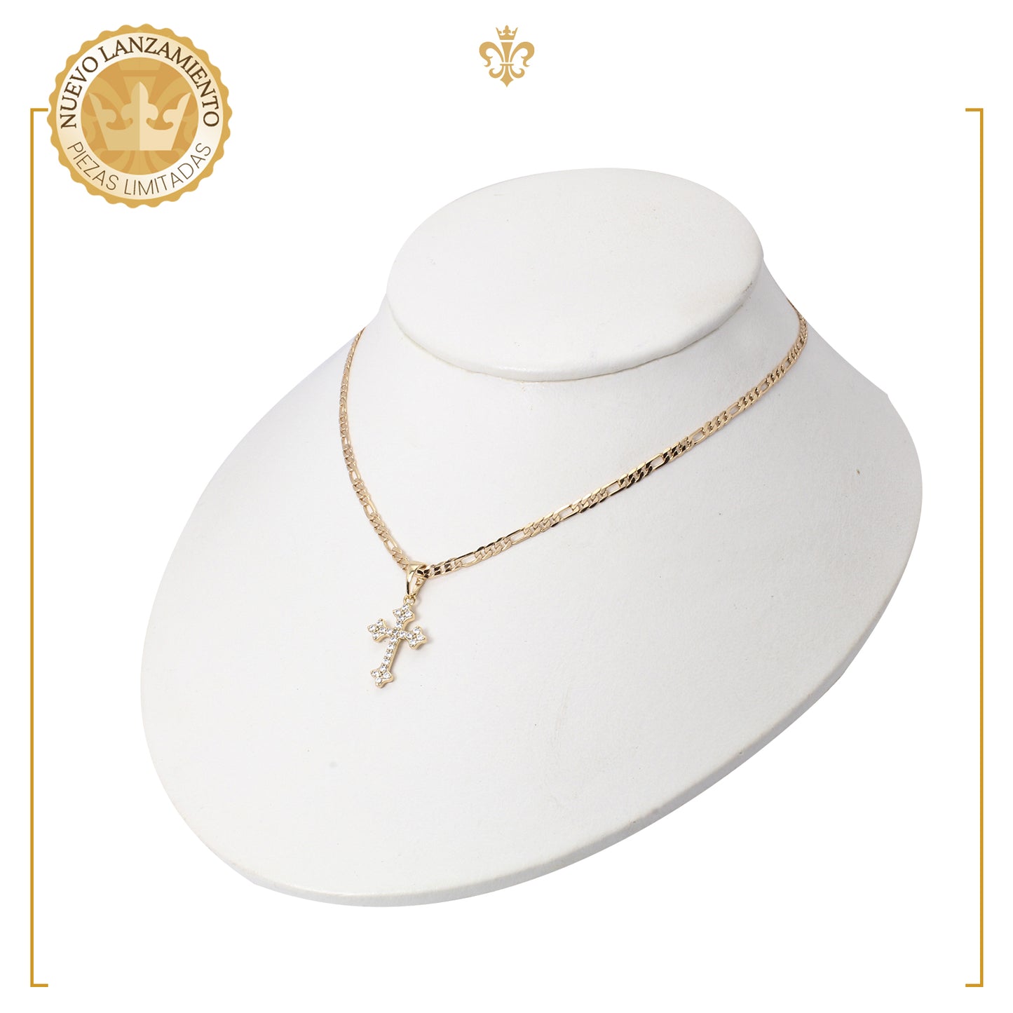 Collar De Cruz Pequeña Diamantada Dorada Unisex Cristales