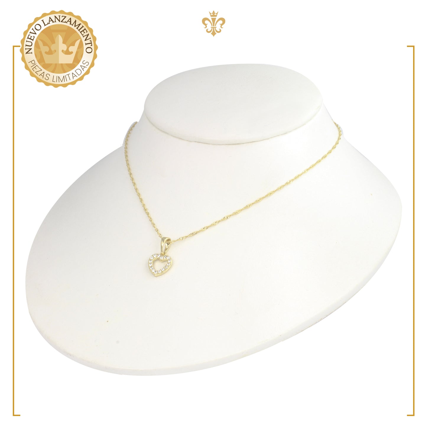 collar con dije de corazón para mujer y niña con cristales en oro laminado 14k