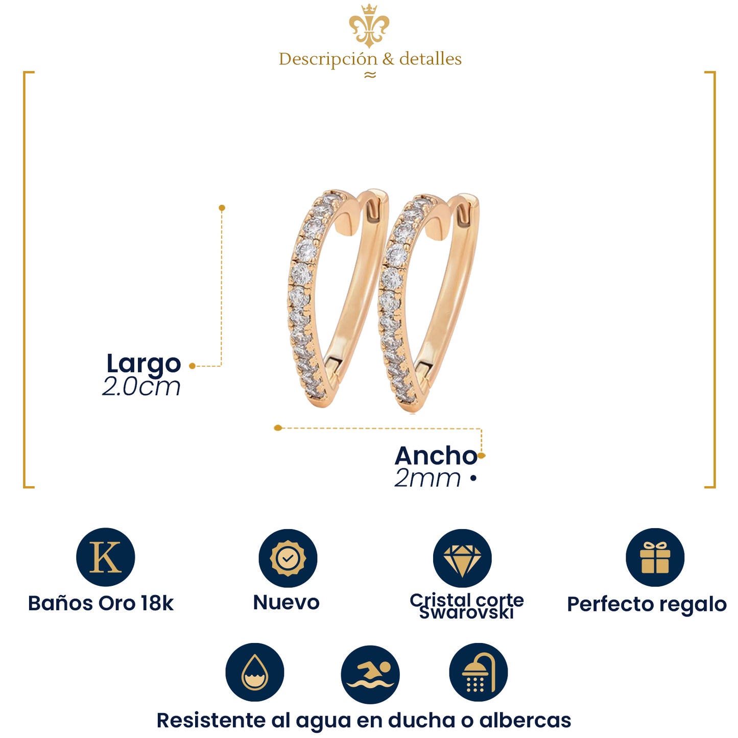 Aretes Arracaditas De Corazon Para Dama Con Cristales Dorados