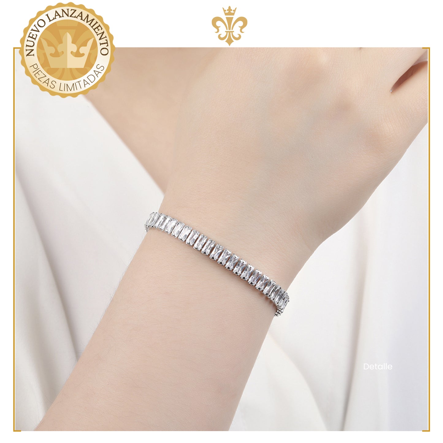 Esclava Pulsera De Mujer Diamantada En Oro Blanco Laminado