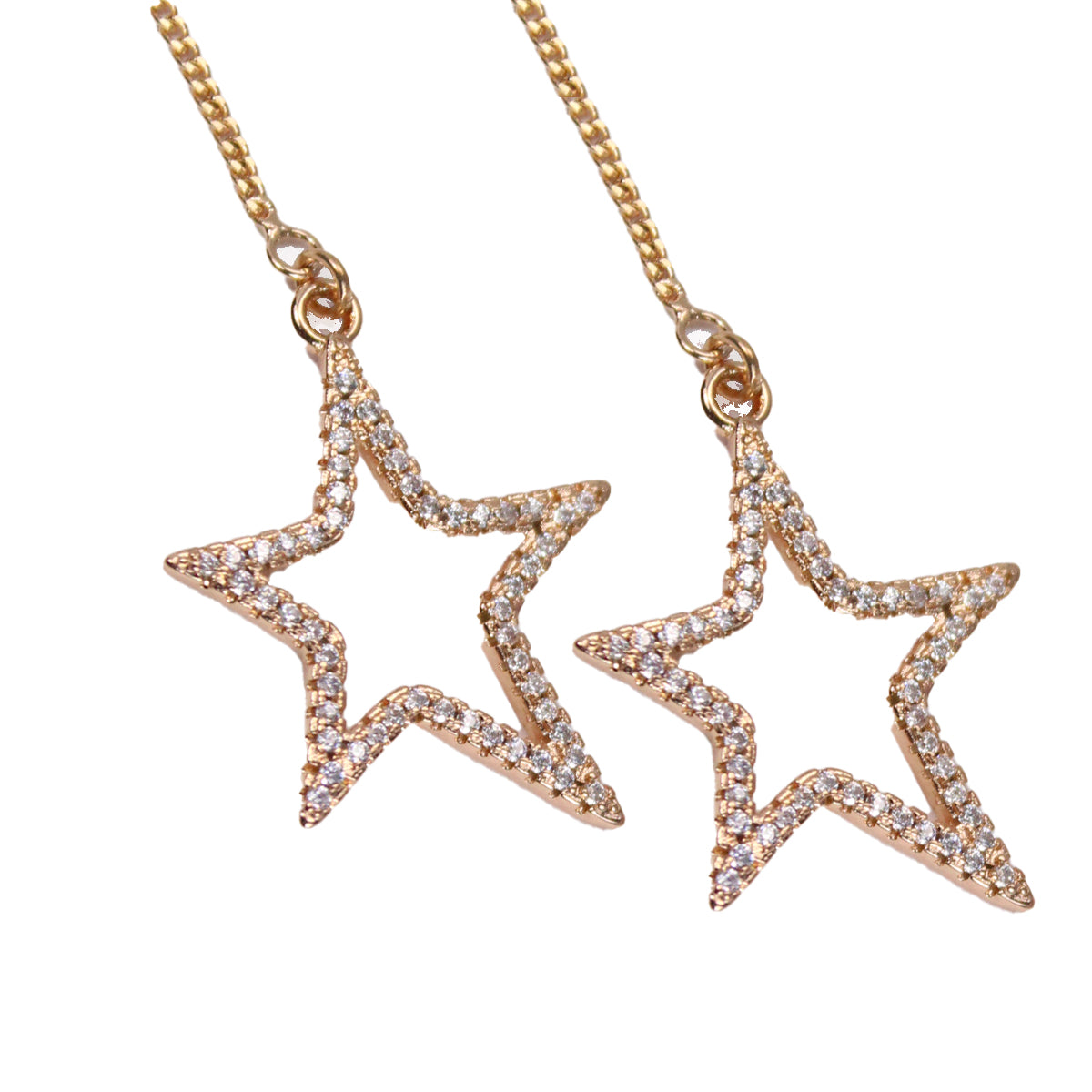 Aretes Broqueles Largos De Estrella Con Cristales En Oro Laminado