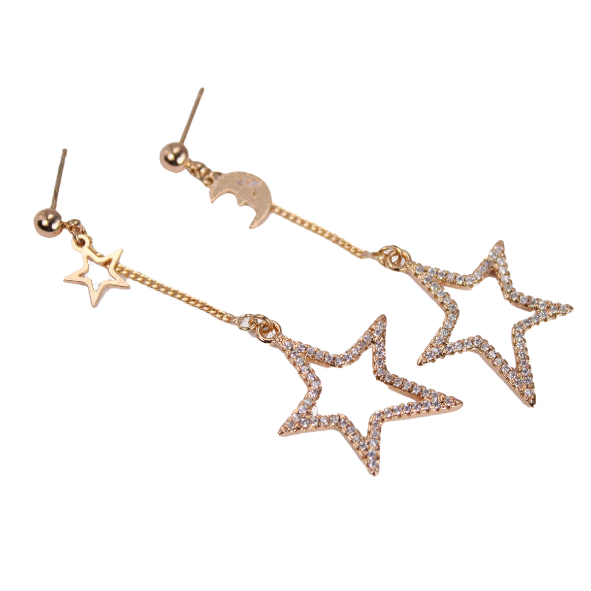 Aretes Broqueles Largos De Estrella Con Cristales En Oro Laminado
