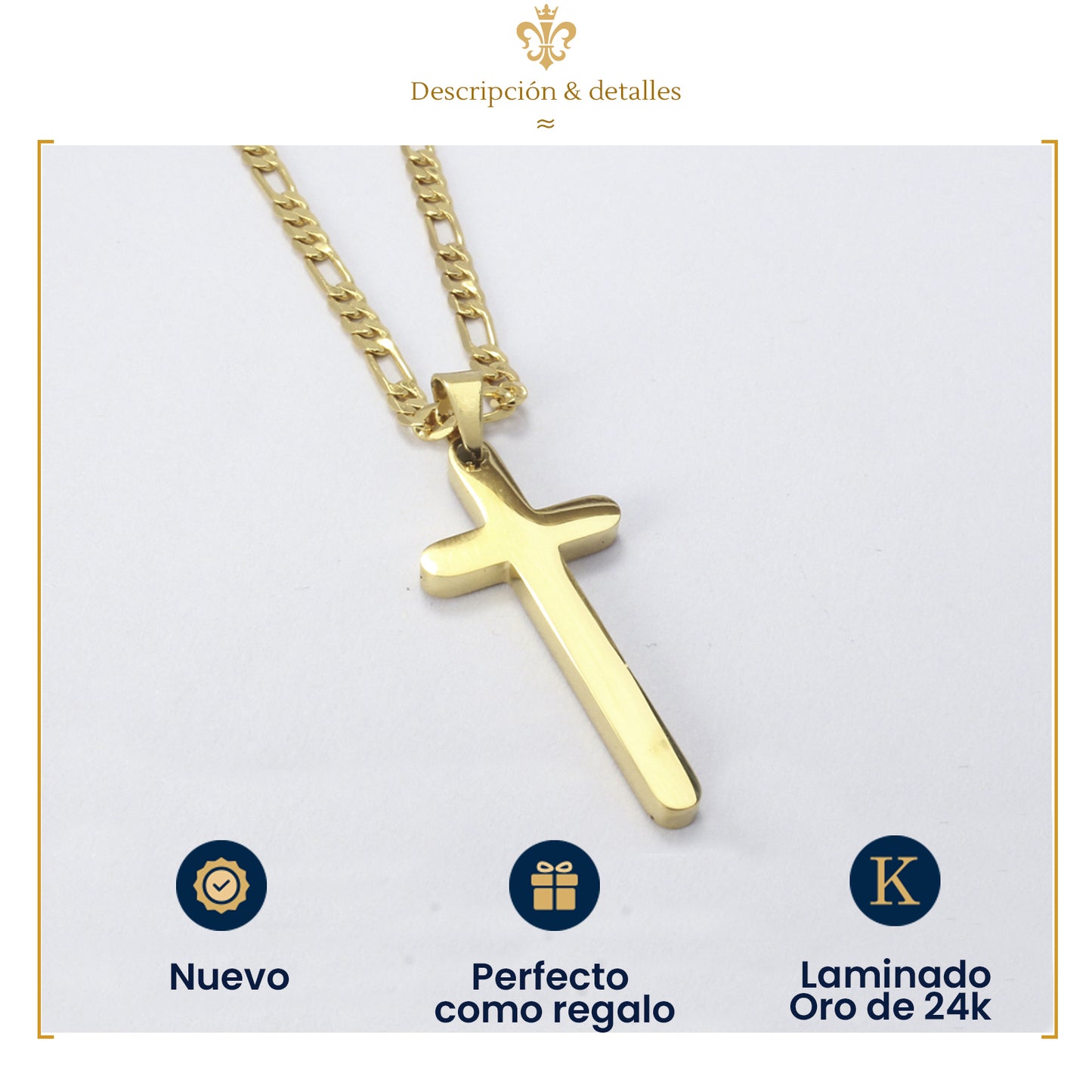 Cadena con dije de cruz pequeña lisa para mujer en oro laminado