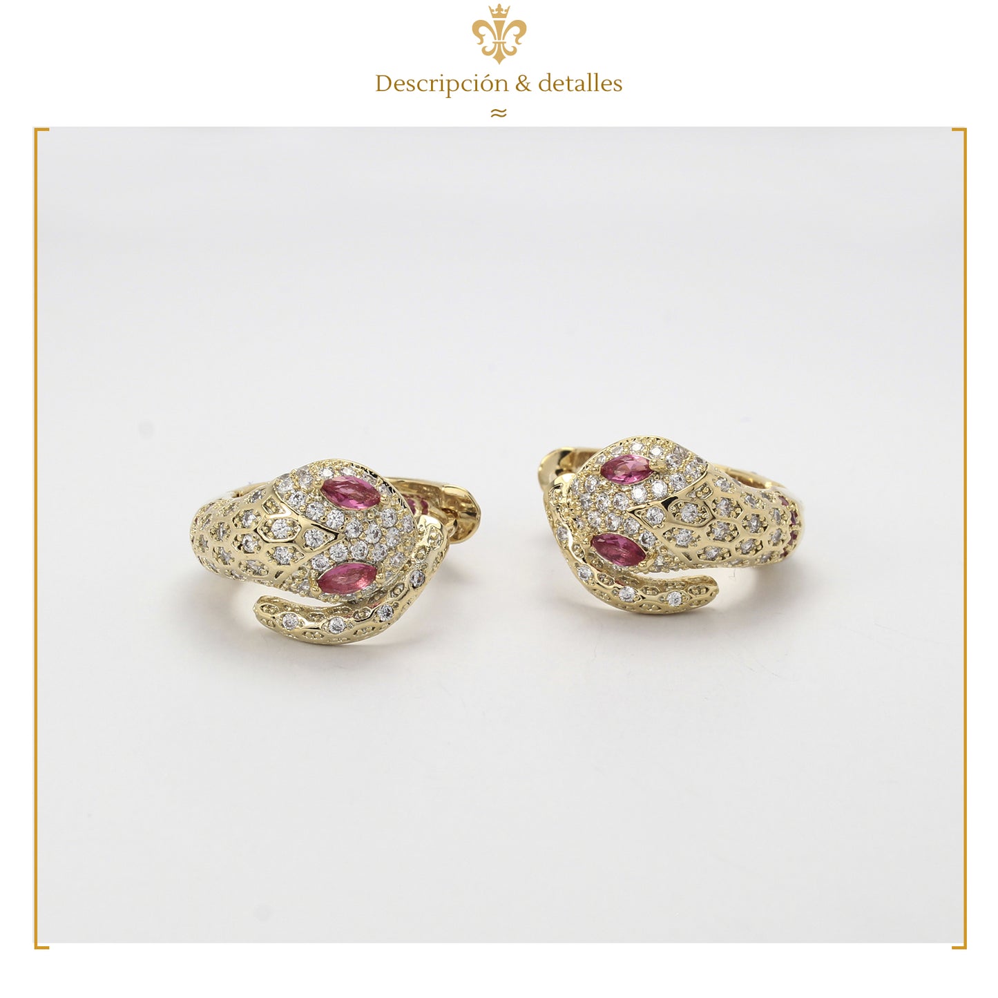 Aretes Arracadas De Serpiente con Finos Cristales En Oro Laminado