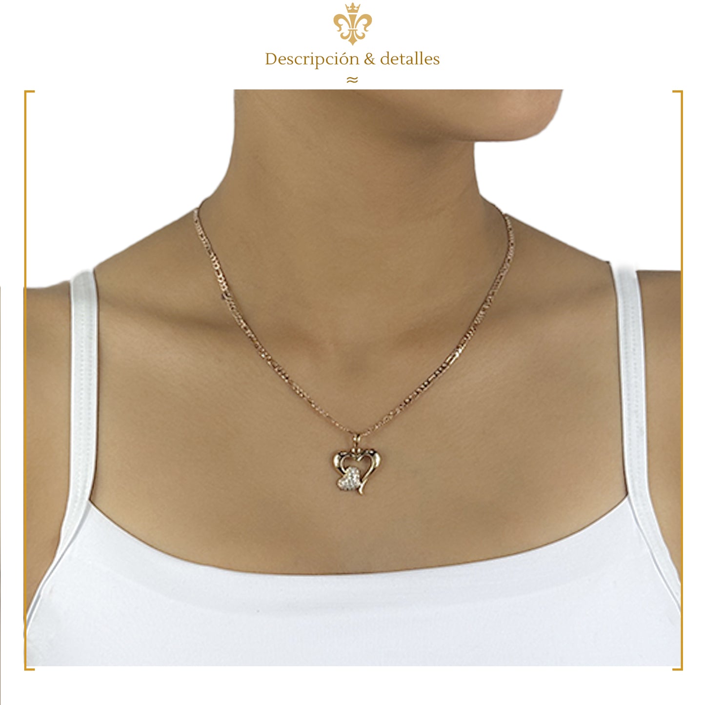 Fino Dije Collar Corazon Colgante Cristales Oro Laminado 18k