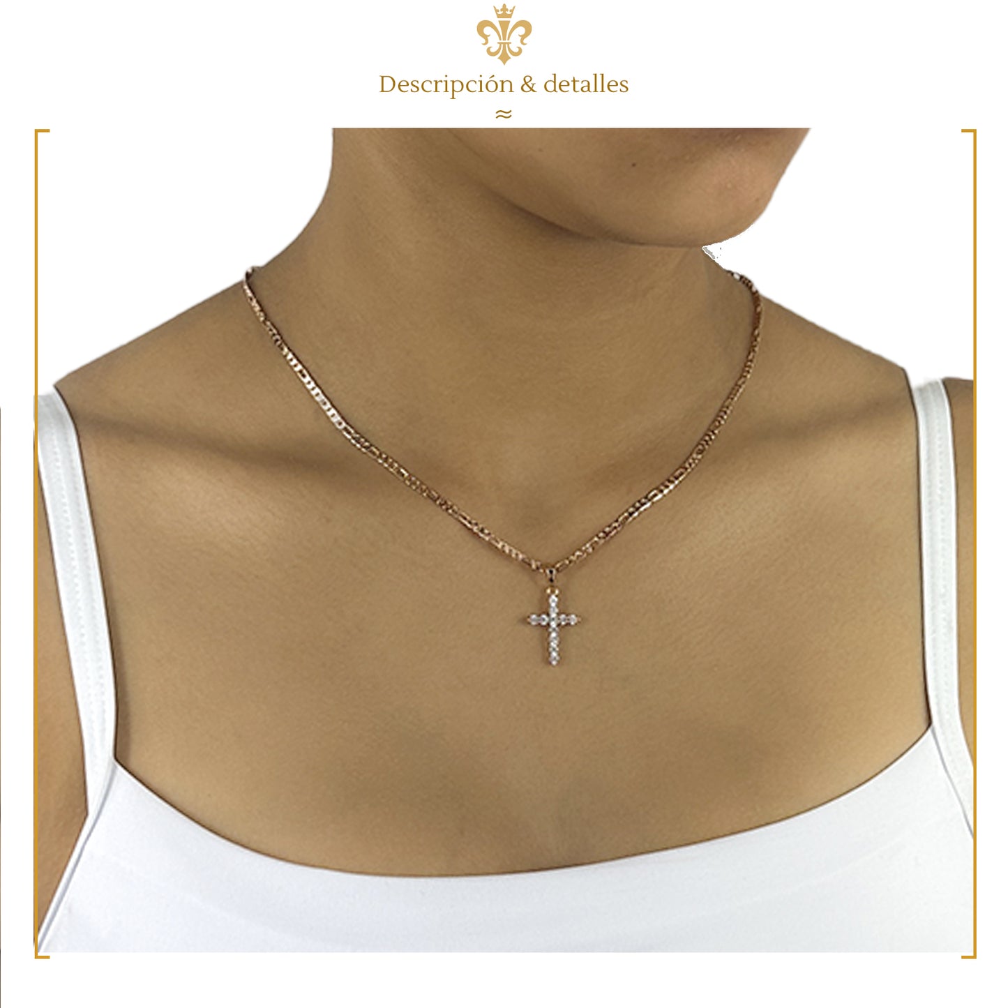 Collar dije de cruz con cristales pequeña  para mujer en oro laminado 18k