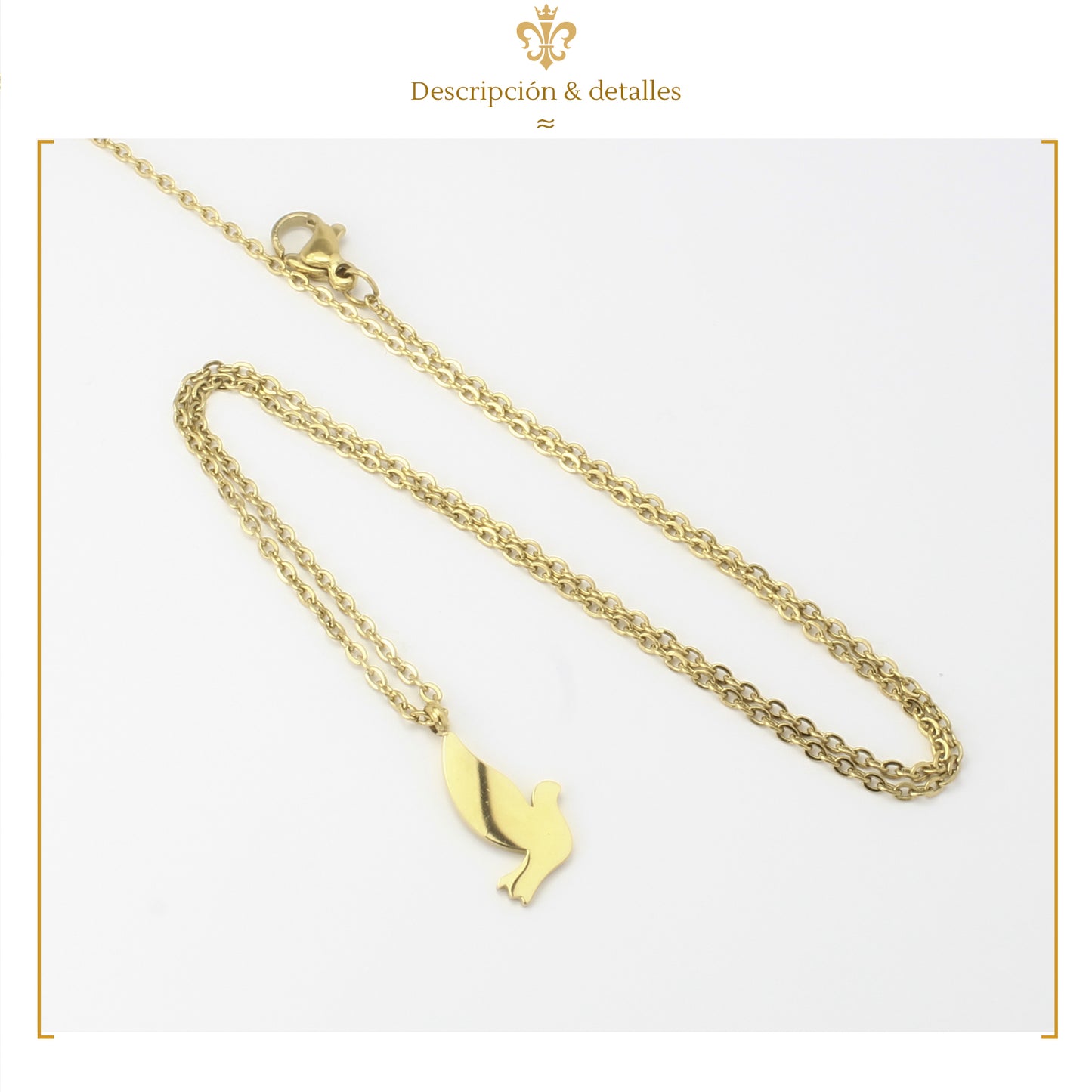 collar cadena delgada con dije elegante de paloma lisa efecto espejo para mujer oro laminado