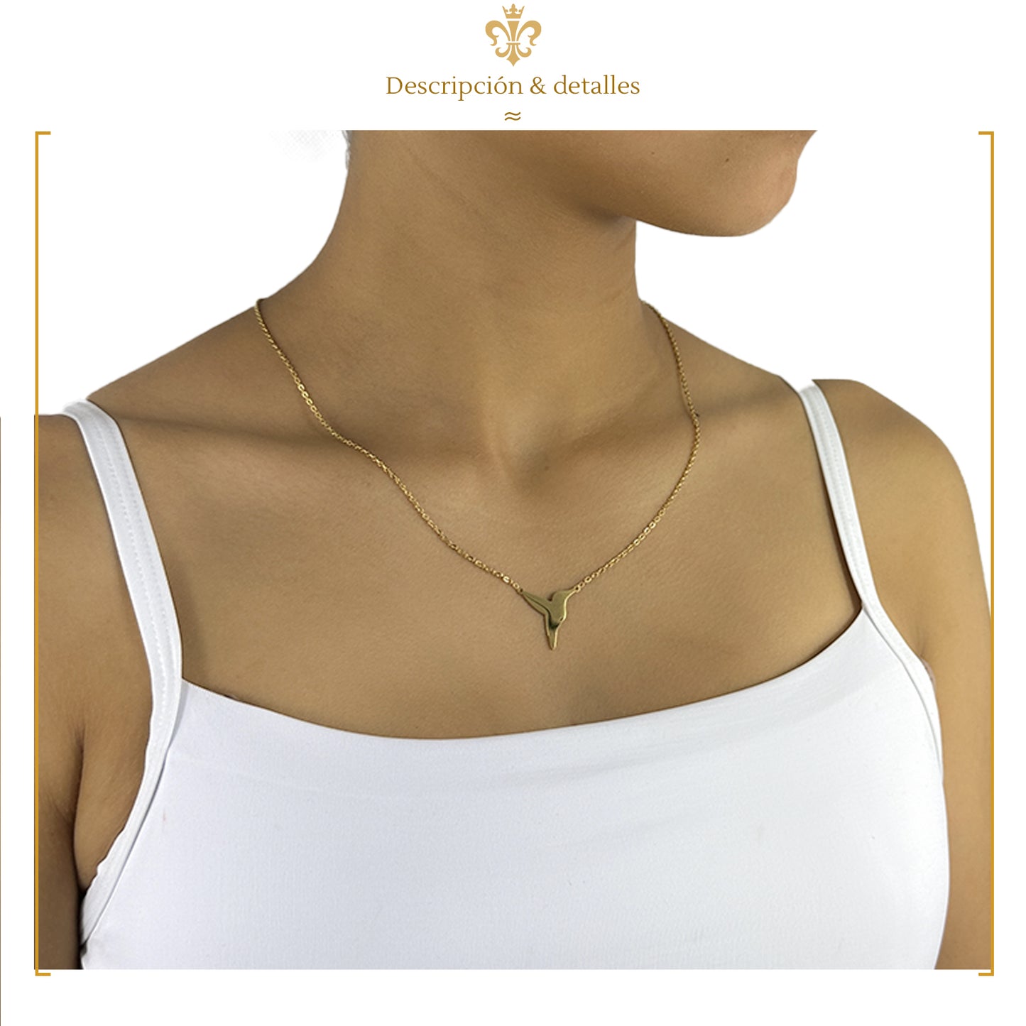 Collar Con Dije Pulido Liso De Colibri En Oro Laminado 14k Para Mujer