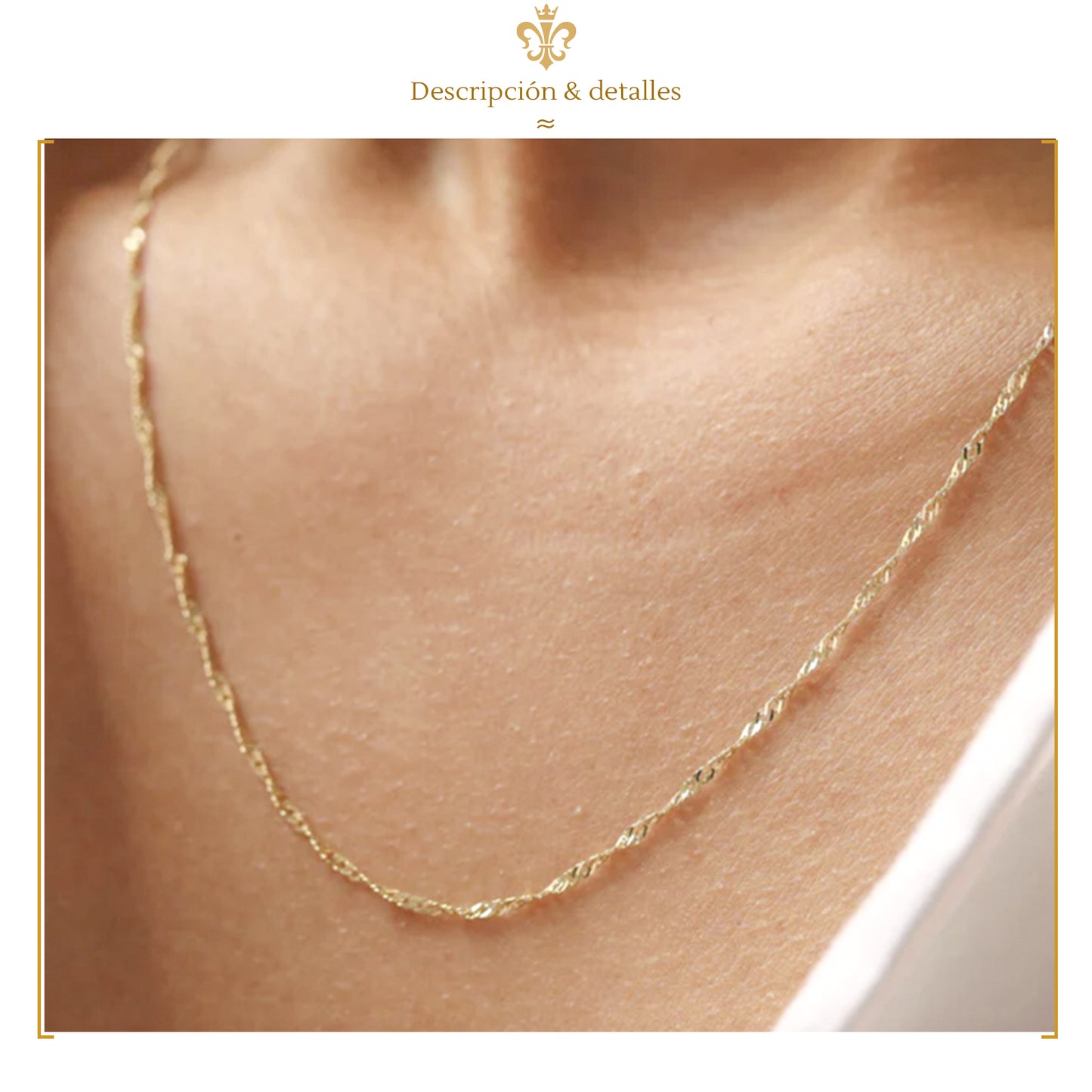 Cadena collar delgada tejido torsal singapour para mujer en oro laminado 18k