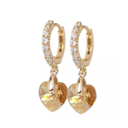 Aretes Arracaditas De Corazón Diamante Con Cristales Oro Laminado 18k