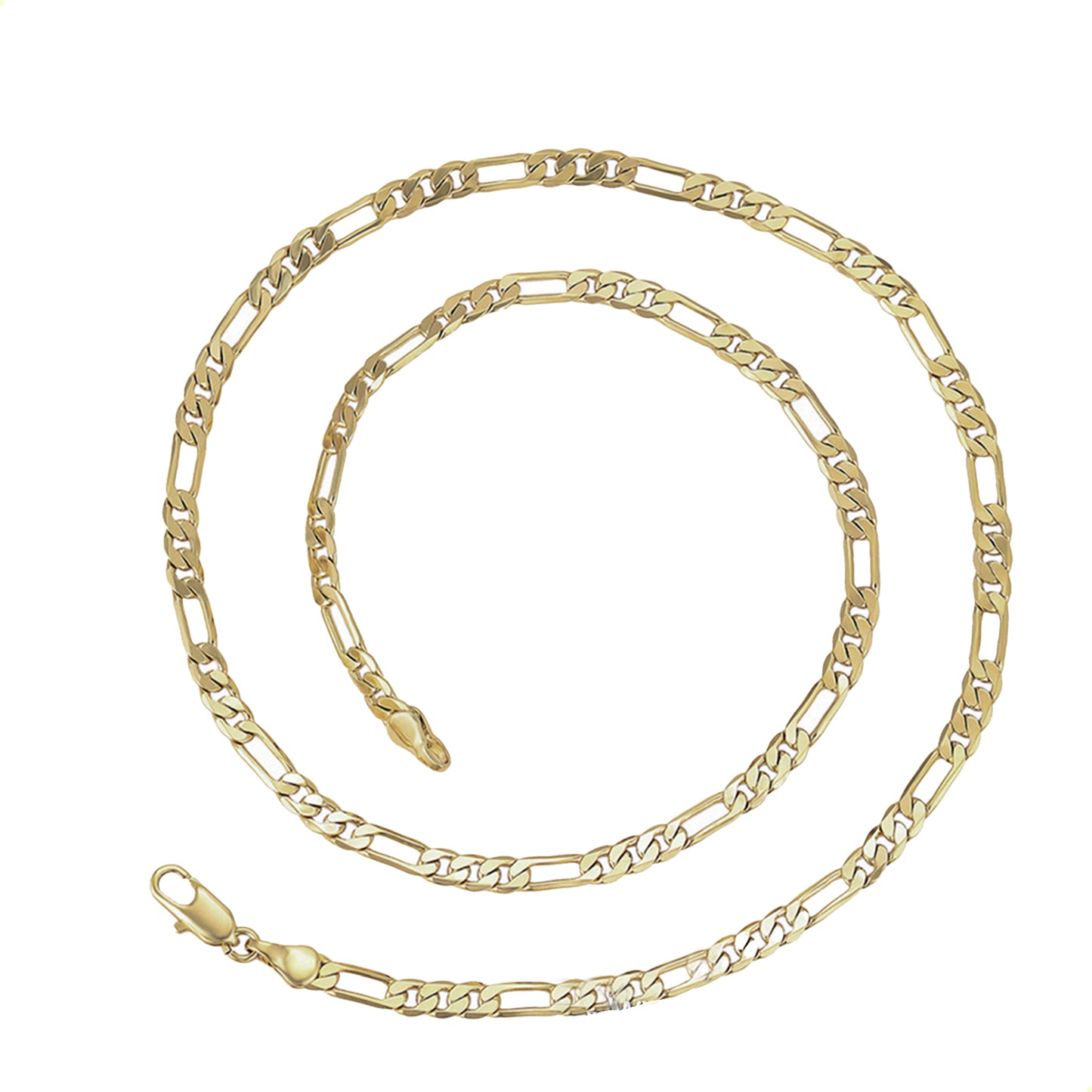 Cadena collar tejido figaro 4mm estilo unisex en oro laminado 14k