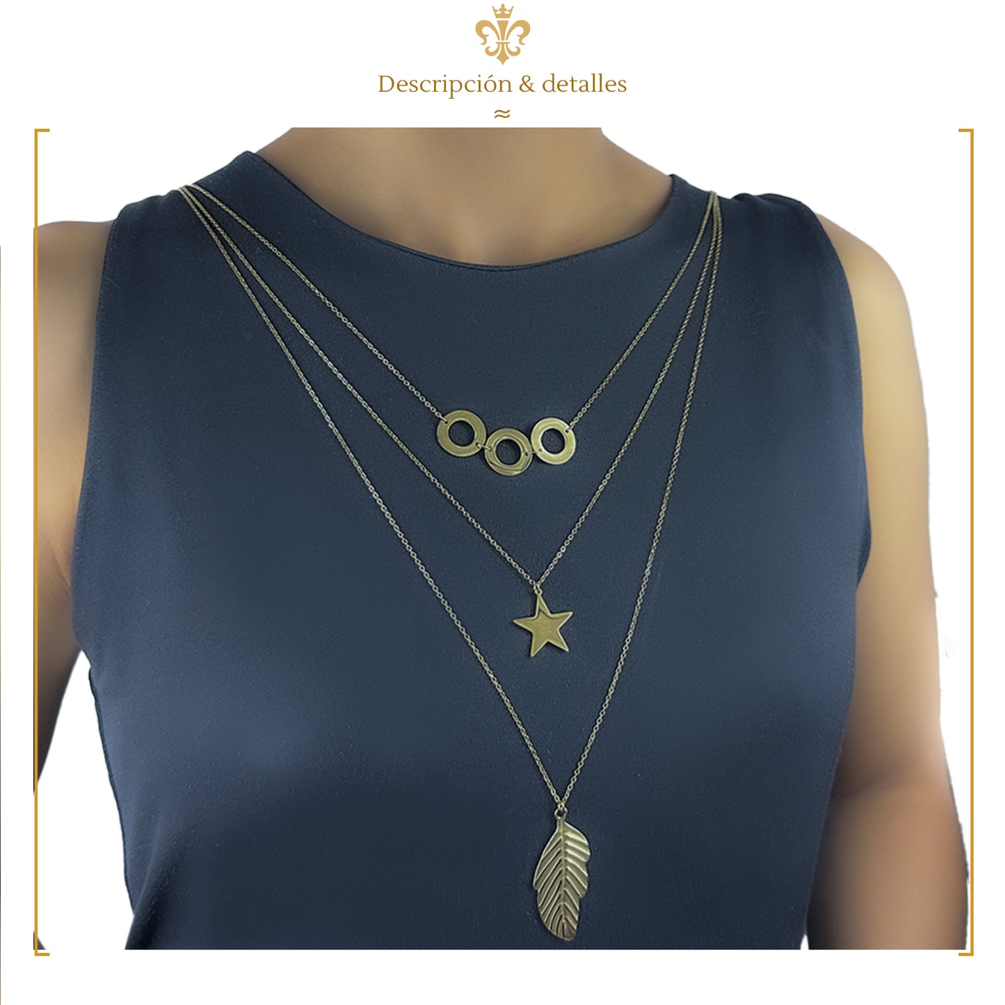 Collares Múltiples Con Dije Para Mujer De Oro Laminado 24k