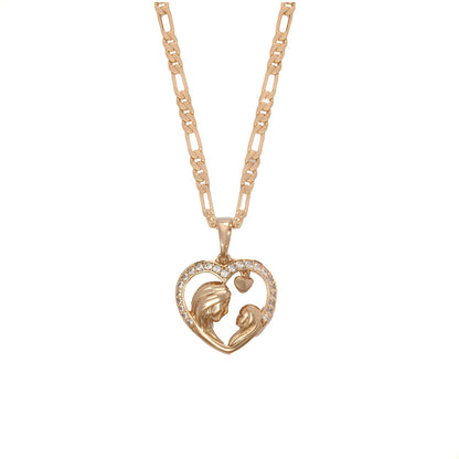 Dije Collar Corazón Cristales Mama E Hija En Oro Lamin 18k