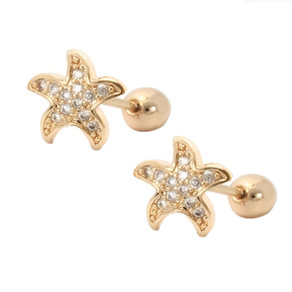 Aretes Broqueles De Bolita Estrella De Mar Cristales Mujer