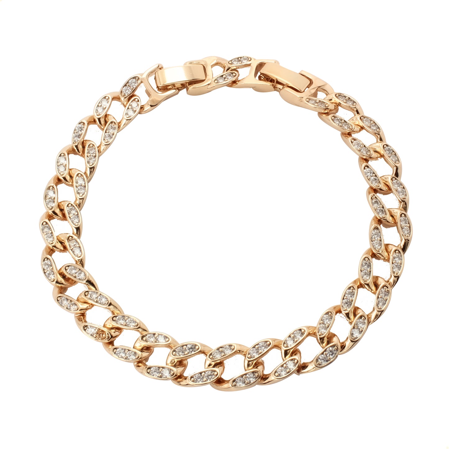 pulsera dorada de tejido cubano con cristales estilo unisex en oro laminado 18k