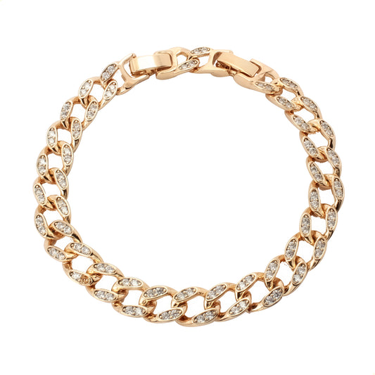 pulsera dorada de tejido cubano con cristales estilo unisex en oro laminado 18k