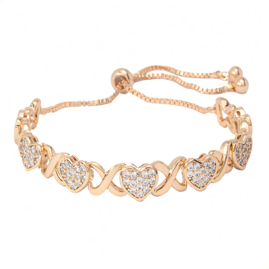 Esclava Pulsera De Corazones Para Mujer En Oro Laminado 18k Con Swarovski