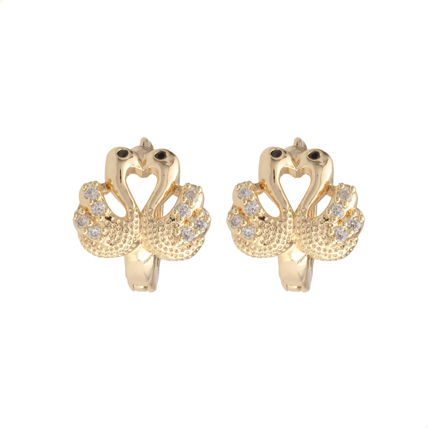 Aretes Medianos Huggies De Cisne En Oro Laminado Con Cristales Para Mujer