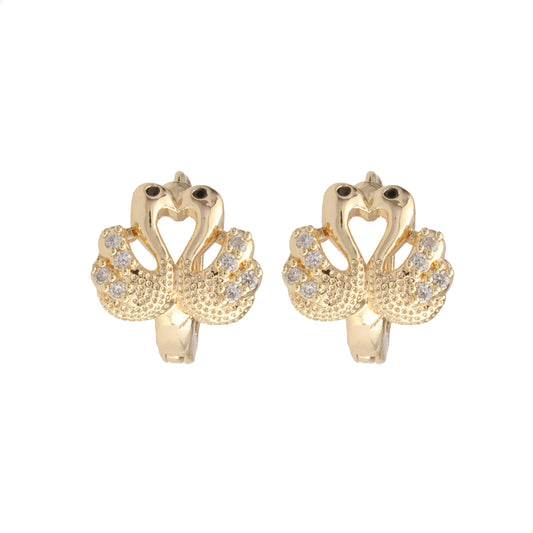 Aretes Medianos Huggies De Cisne En Oro Laminado Con Cristales Para Mujer