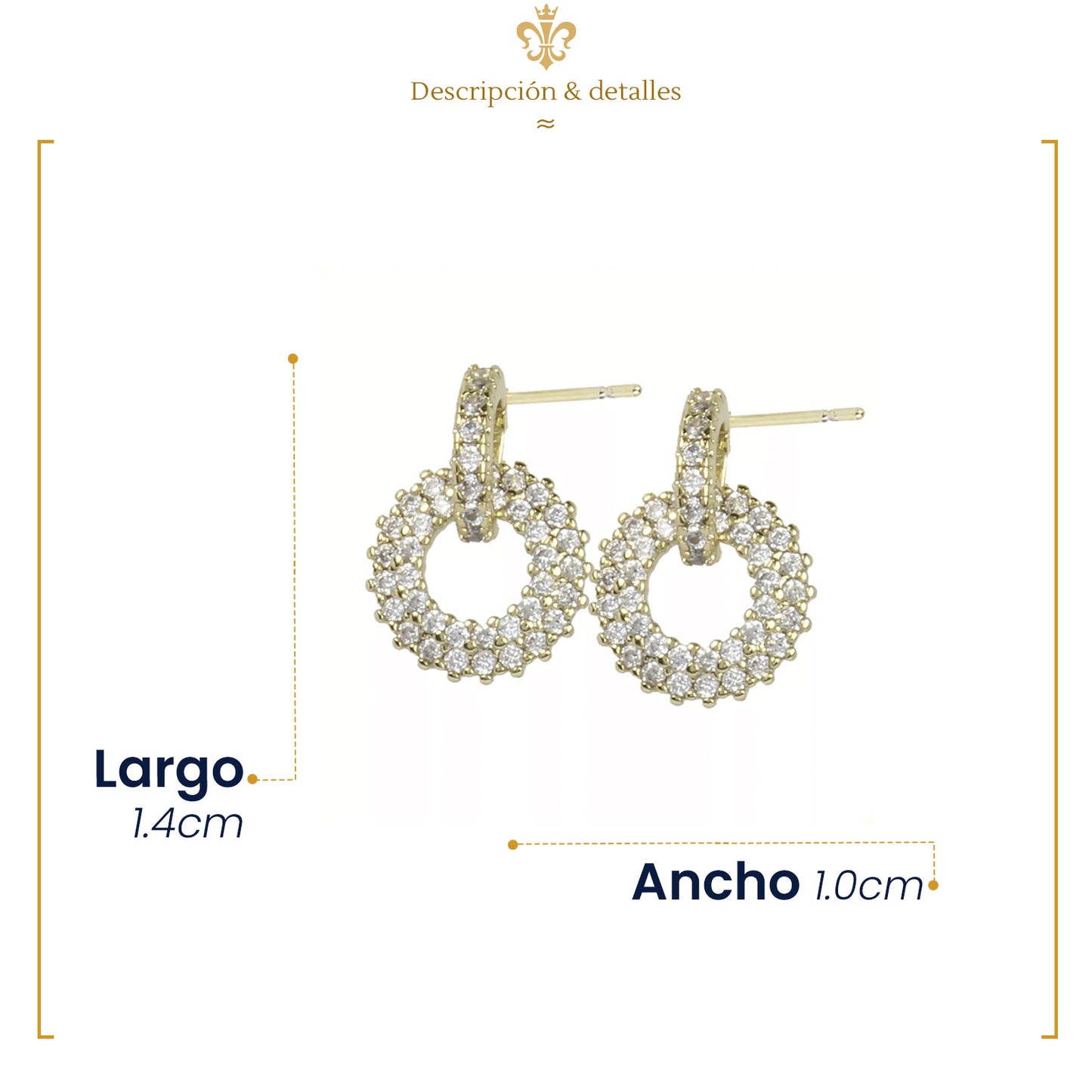 Aretes Broqueles Oro 14k Laminado Mujer Cristal Colgantes