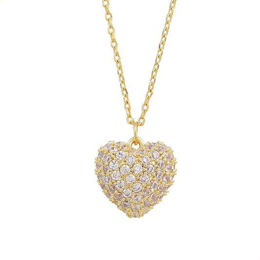 Collar Con Dije De Corazón Diamantado Con Perla Para Mujer En Oro Laminado 14k