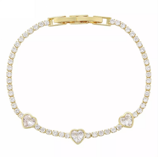 Pulsera Esclava Para Mujer Con Cristales Diamante De Corazón En Oro 14k Laminado