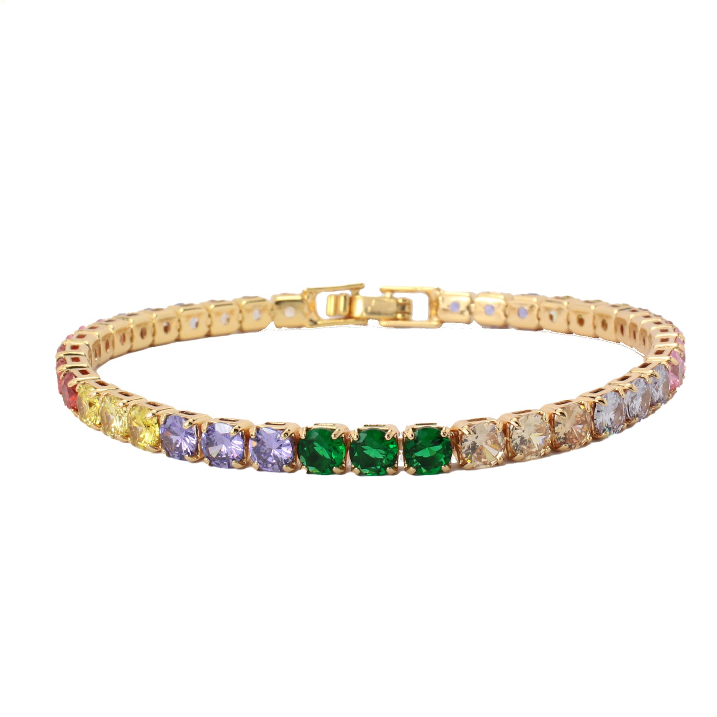 Pulsera Elegante De Diamantes En Colores Para Mujer En Oro Laminado