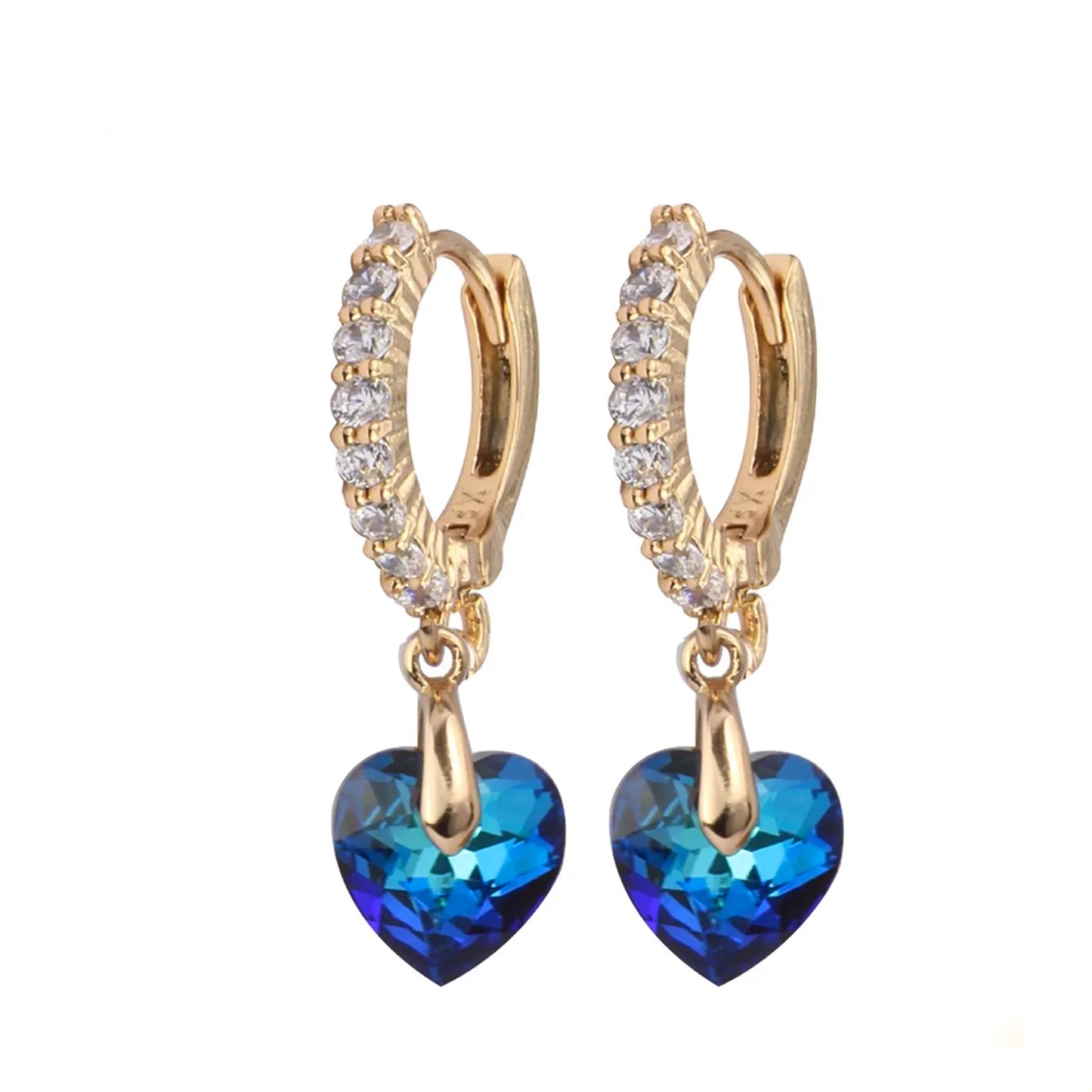 Aretes Arracaditas De Corazón Diamante Con Cristales Oro Laminado 18k