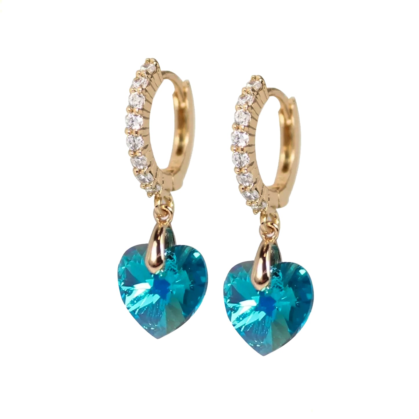 Aretes Arracaditas De Corazón Diamante Con Cristales Oro Laminado 18k