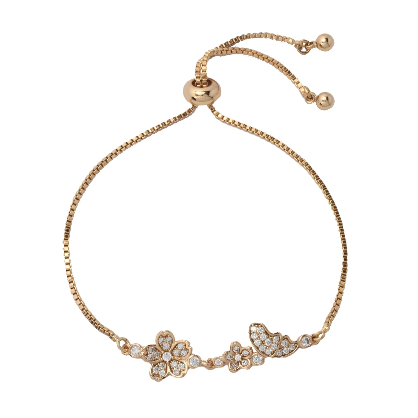 IMPERO JEWELRY Pulsera Floral Ajustable Con Mariposa Primavera Oro Laminado