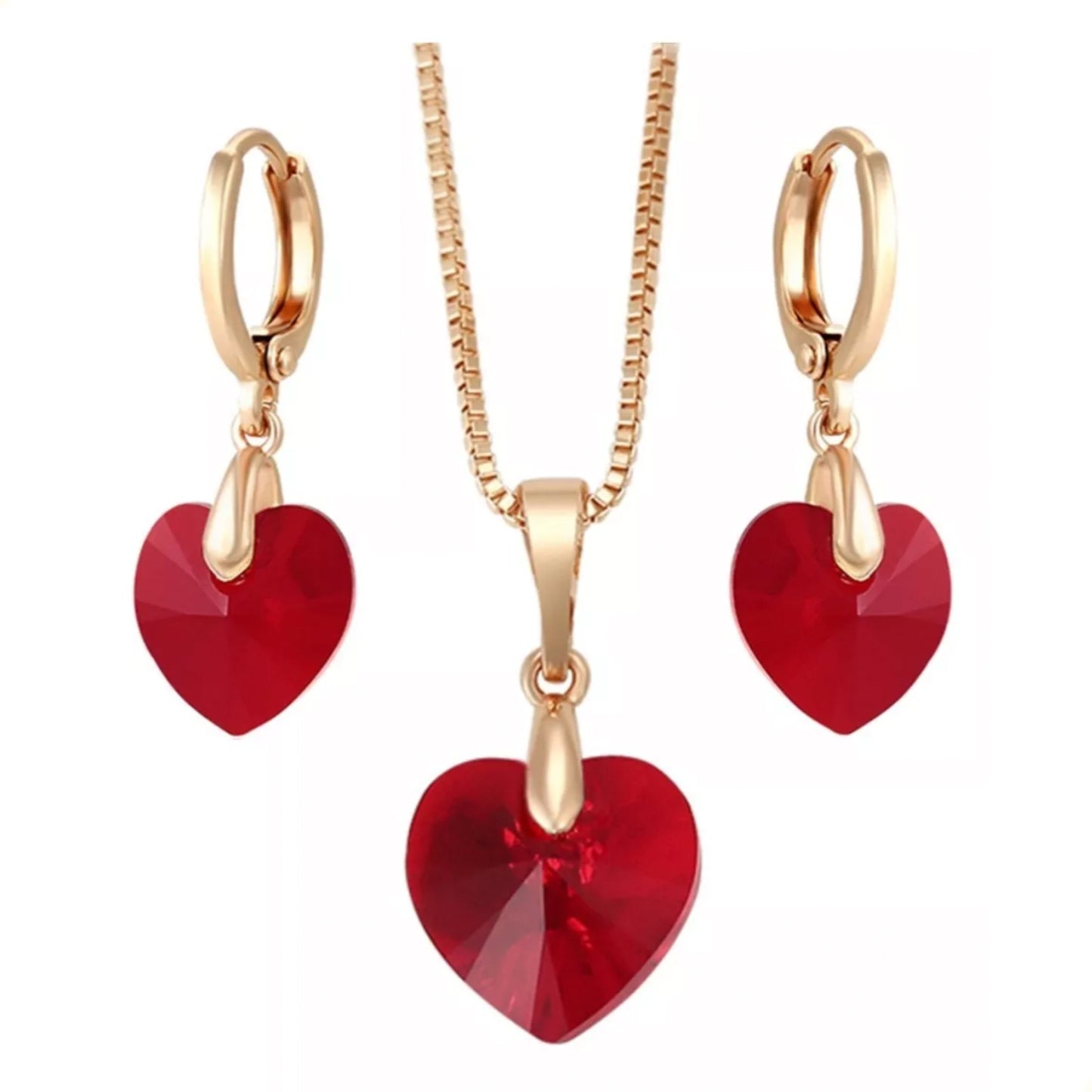 Juego Aretes con Dije De Corazón y Cristal Diamante en Oro Laminado para mujer