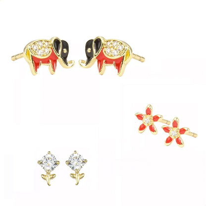 Juego De 3 Aretes Broquel Para Dama Pequeños Colores Oro 14k Laminado