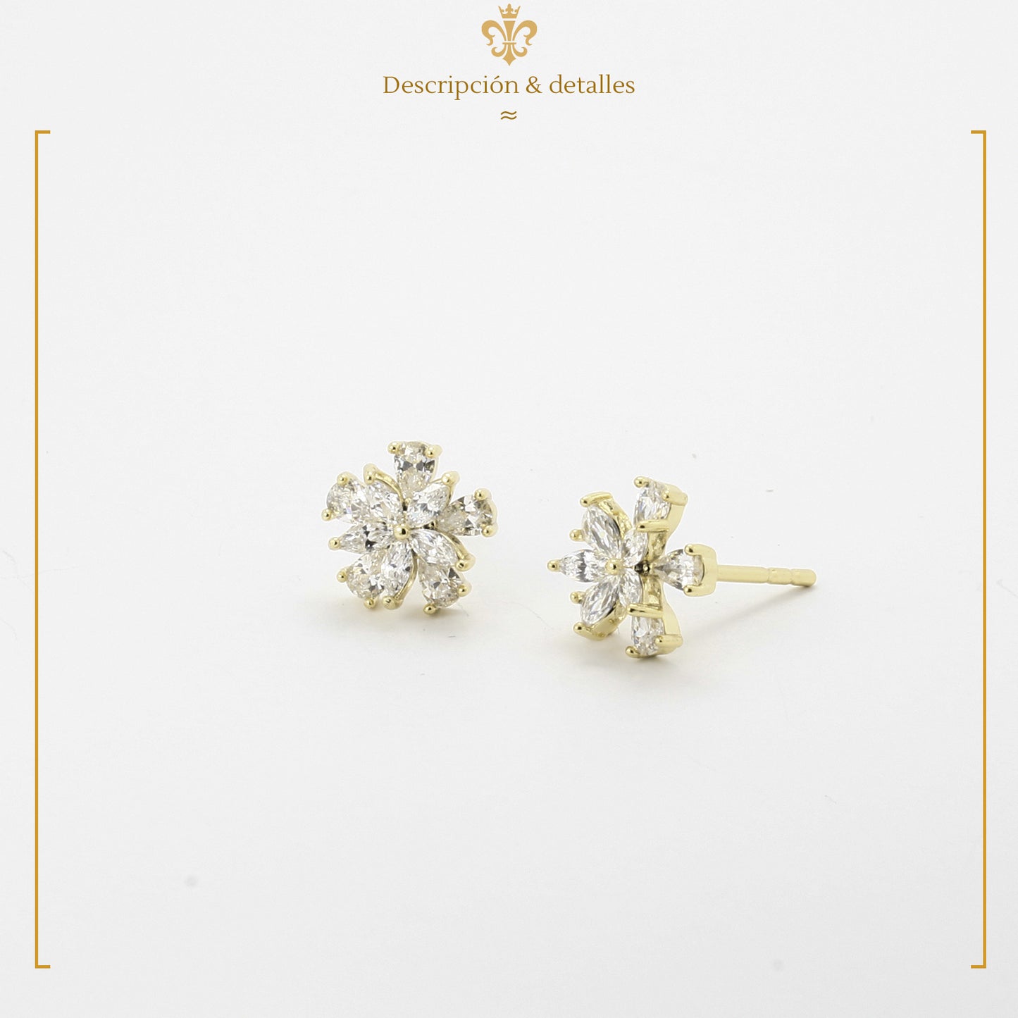 juego de 3 aretes flores con cristales en oro 14k laminado para dama