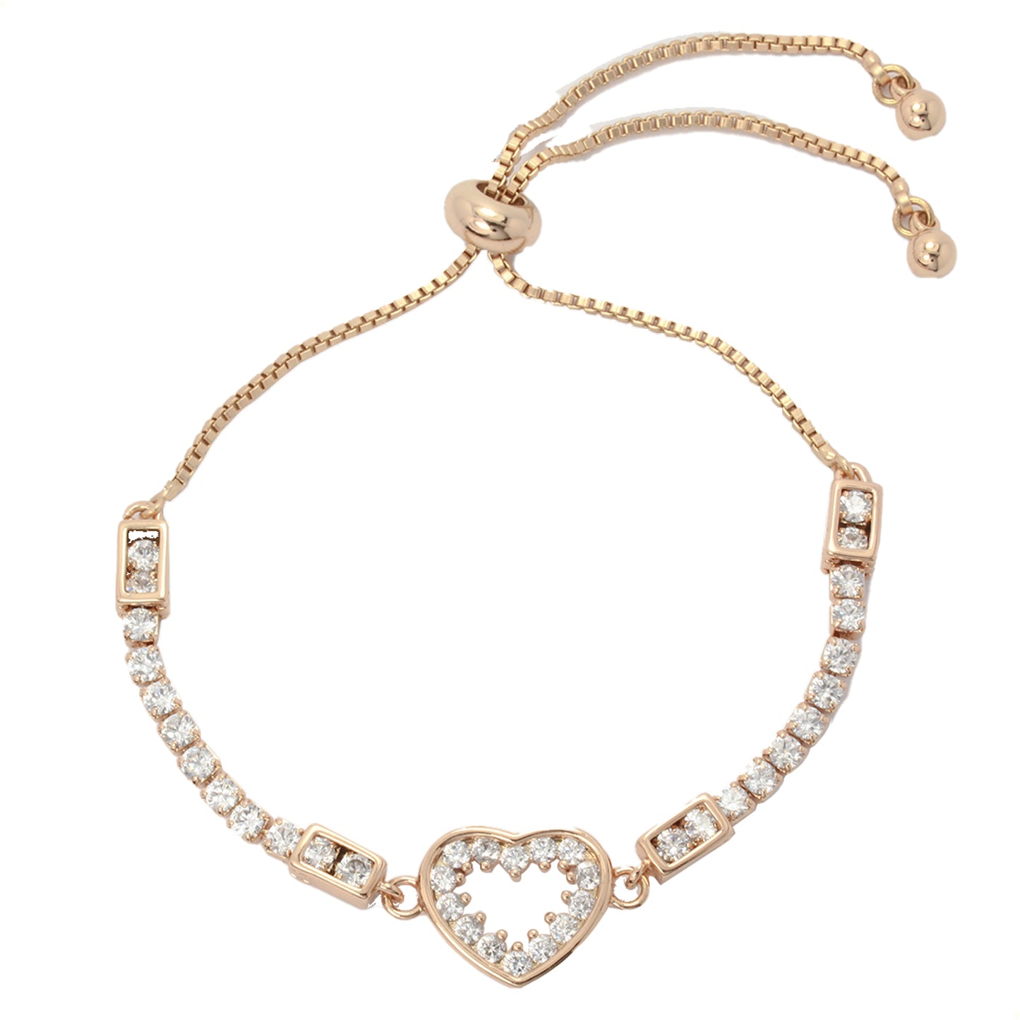 Pulsera Esclava Corazón Para Mujer Ajustable De Oro Laminado 18k Con Cristales