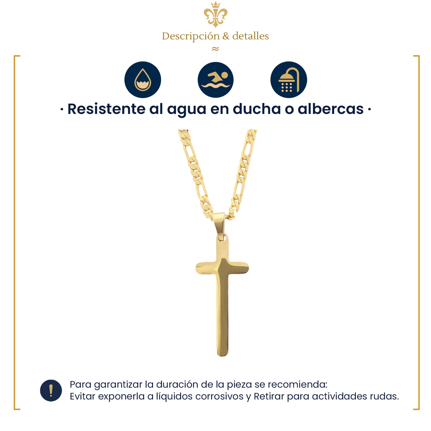 Cadena con dije de cruz pequeña lisa para mujer en oro laminado