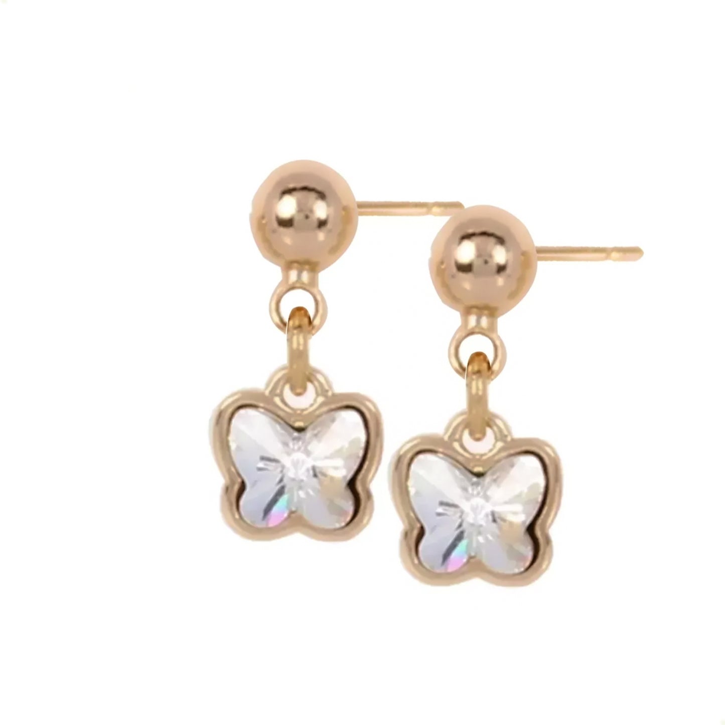 Elegantes Aretes Mariposas De Oro Lamin De 18k Con Swarovski