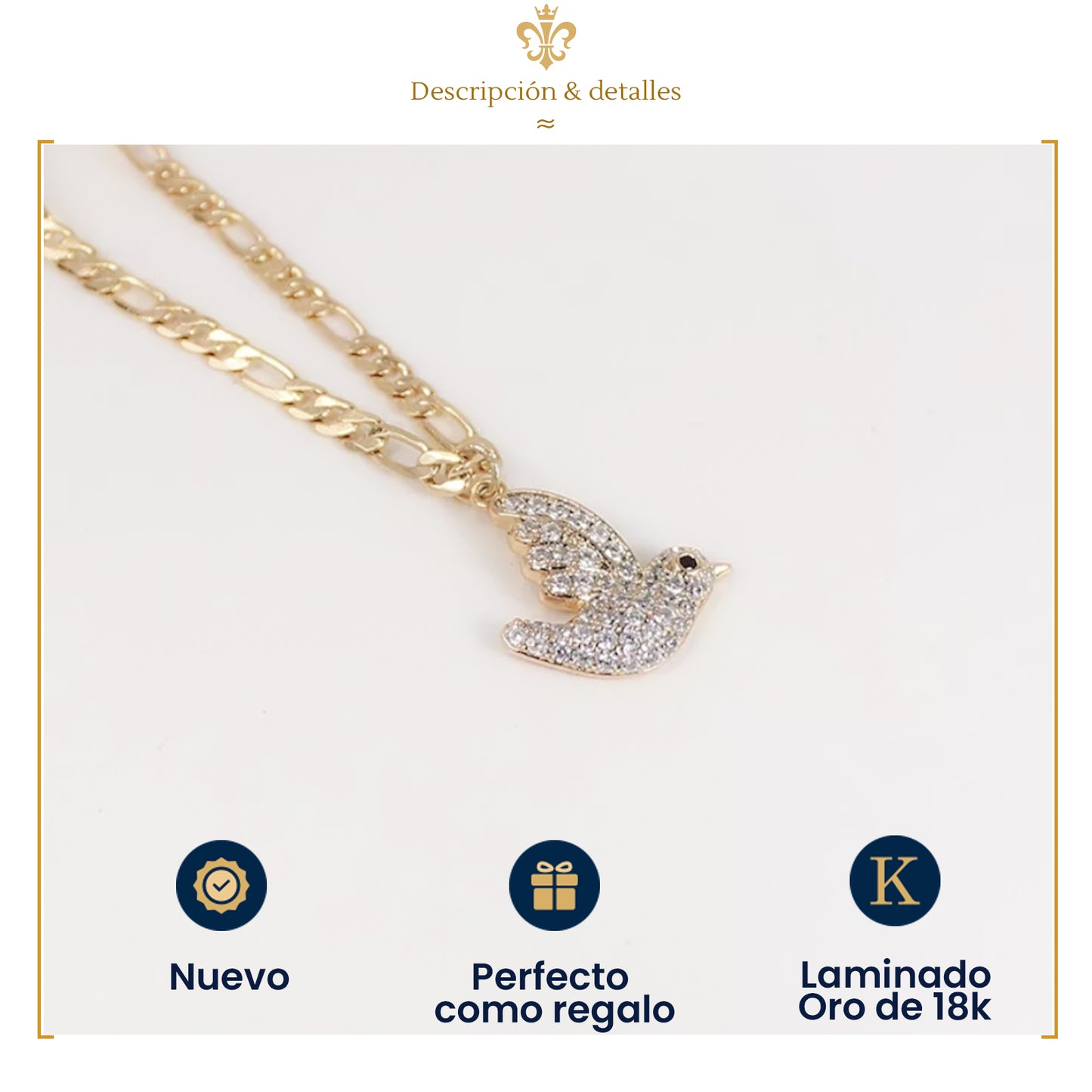 Collar Gargantilla Dama dije Paloma Cristal Oro Laminado 18k