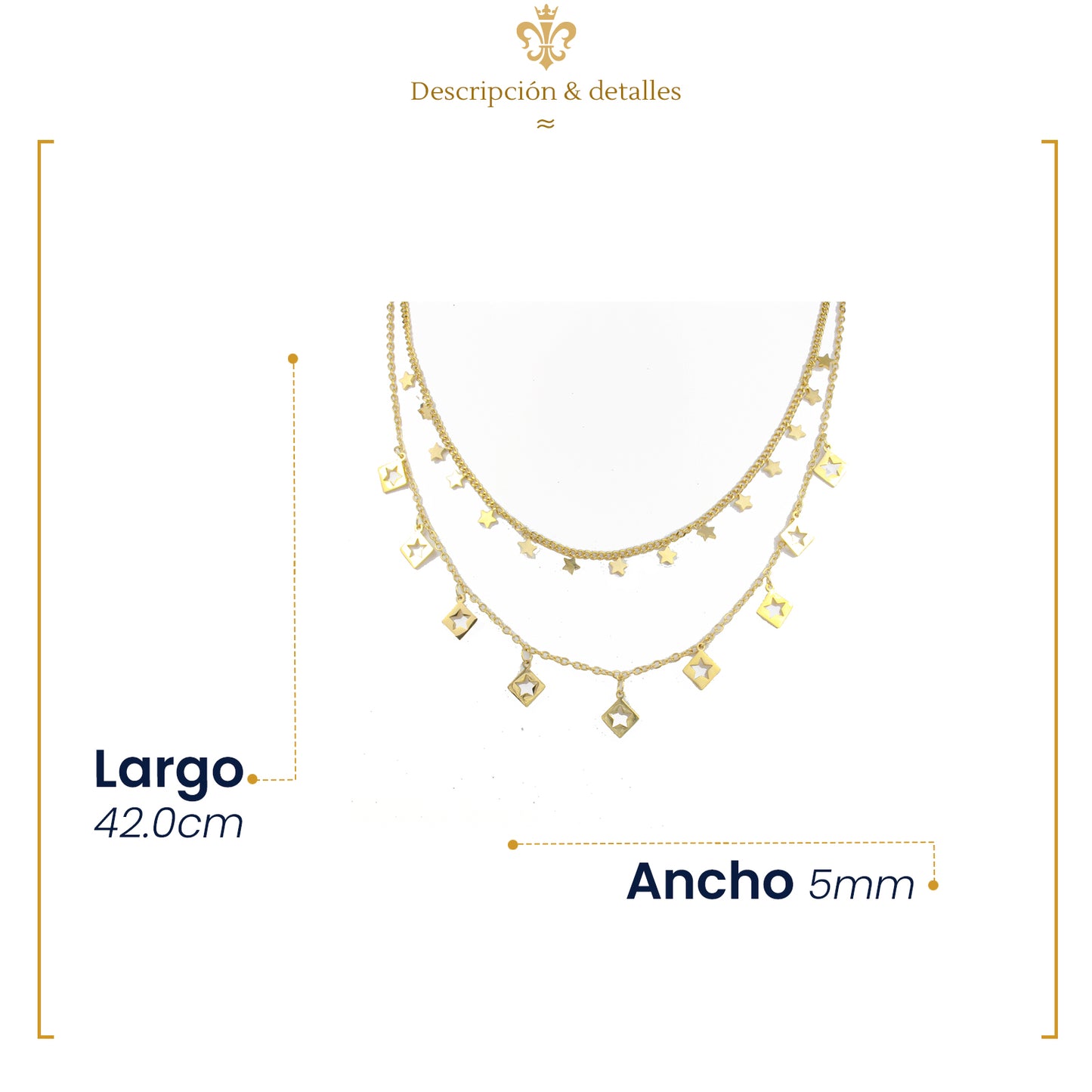 Colla Gargantilla Doble Cadena Con Dijes De Estrellas En Acero Inoxidable Para Mujer