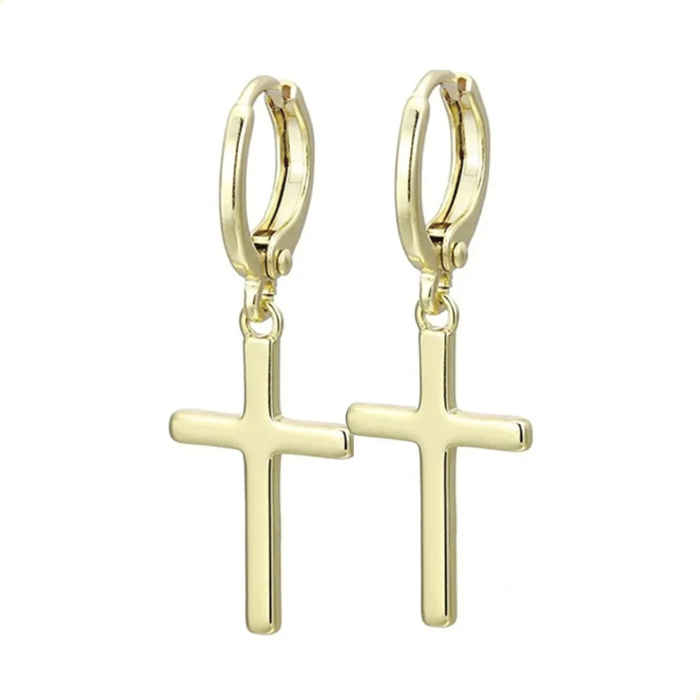 aretes pendientes colgantes de cruz lisos en oro laminado estilo unisex