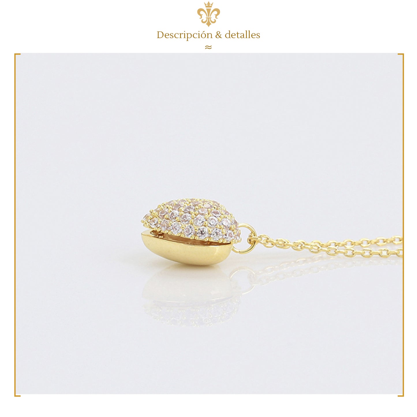 Collar Con Dije De Corazón Diamantado Con Perla Para Mujer En Oro Laminado 14k