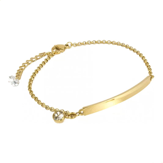 Esclava Pulsera Con Placa Lisa Para Dama con Cristales Diamantes